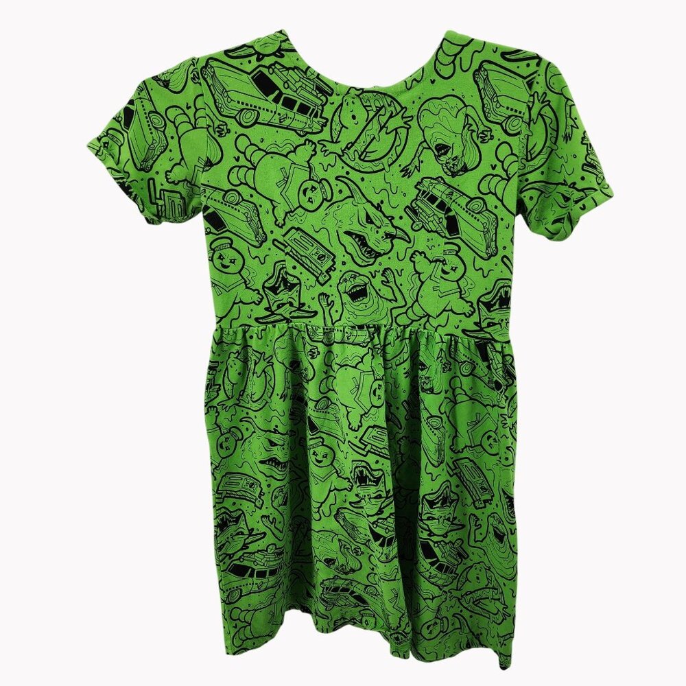 Ghostbusters Cakeworthy Girls Green Dress Size L Slimer Print Cosplay